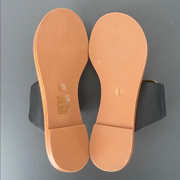 Tory Burch Black Leather Toe-Ring Slide Sandals Gold Hardware Sz 5.5 Chic NWOB - Picture 9 of 12
